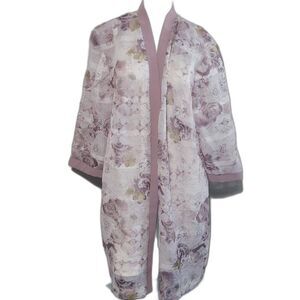 Anna Maxwell 22WP cardigan duster shoulder pads pink Sheer lightweight